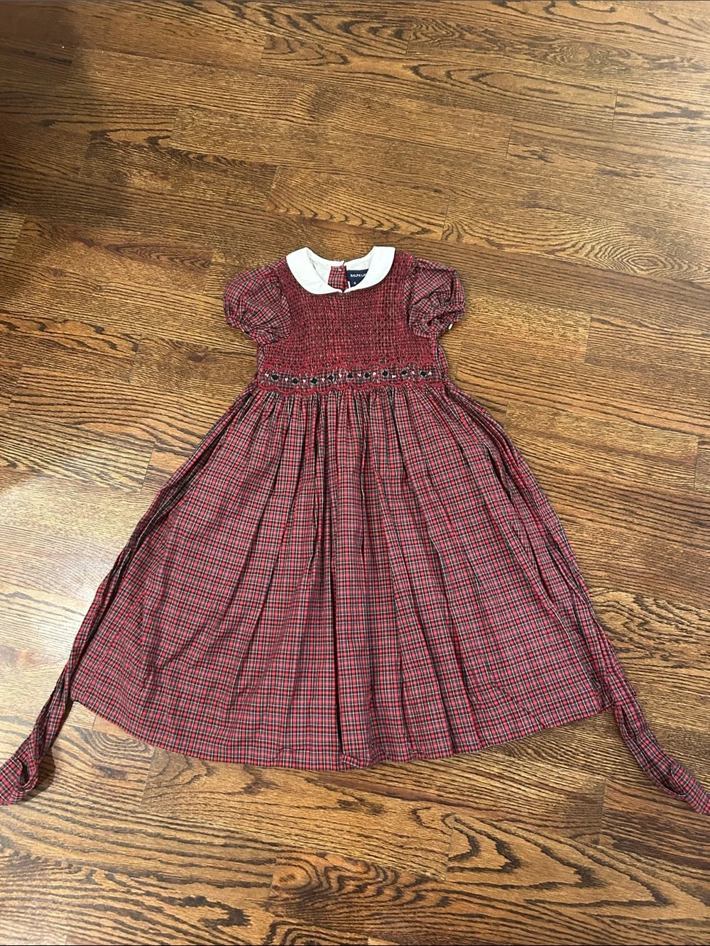 Ralph Lauren Red Plaid Smocked Dress with White Collar